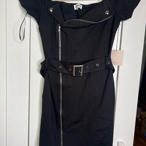 Superdown Black Asymmetrical Moto Dress